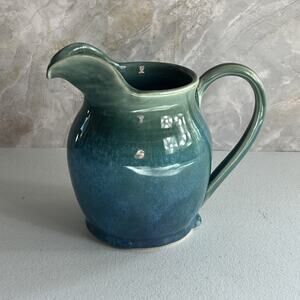 Studio Art Pottery Creamer Jar 6" Blue Green Glossy Finish Handmade